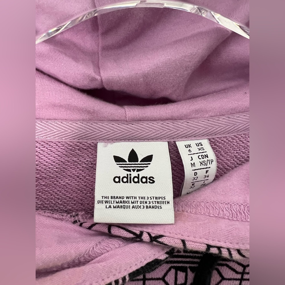 Adidas Trefoil Purple Black Printed Logo Cropped Hoodie Hooded Sweater - Picture 5 of 5